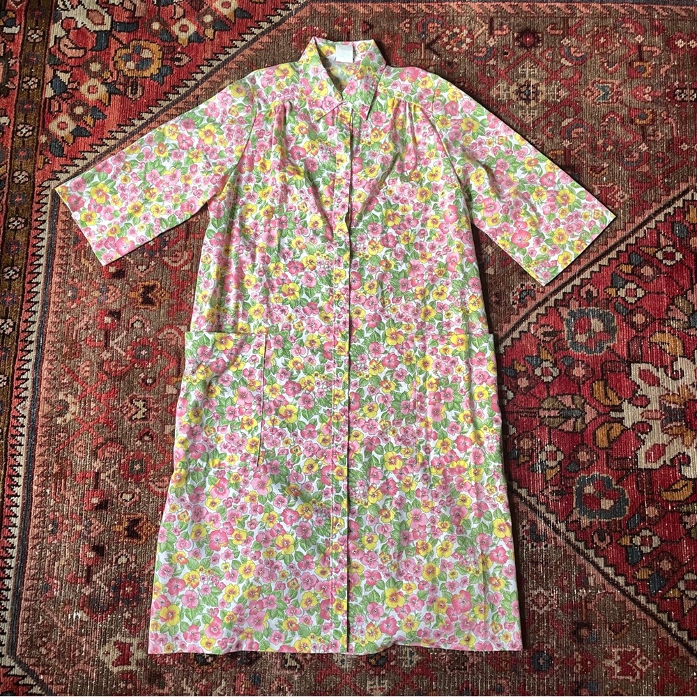 Vintage 60s Floral Button Down House Dress